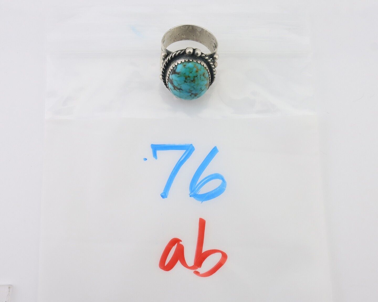 Navajo Ring 925 Silver Blue Gem Turquoise Native American Artist C.80's