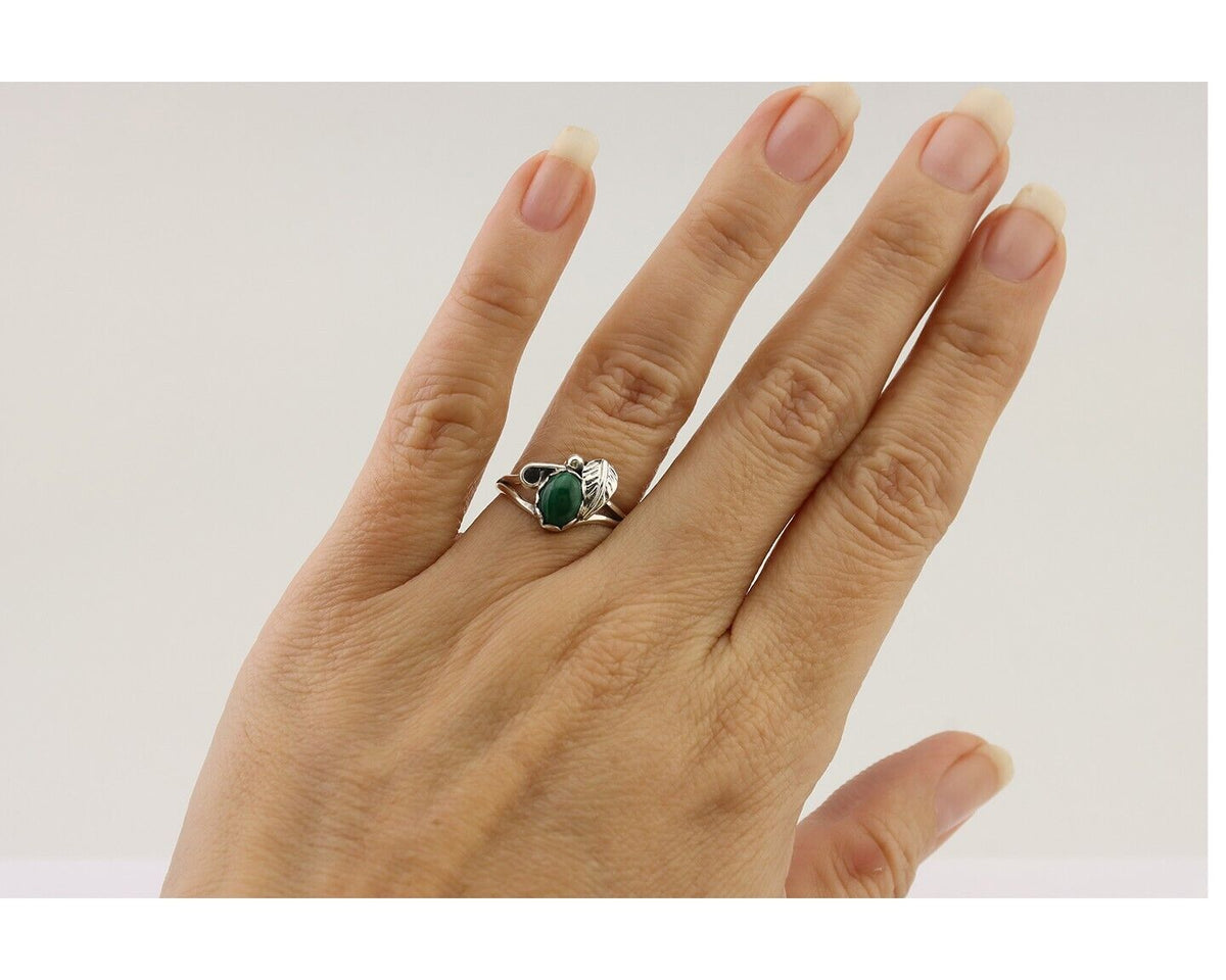 Navajo Handmade Ring 925 Silver Natural Malachite Native Artist Size 5.0 C.80's
