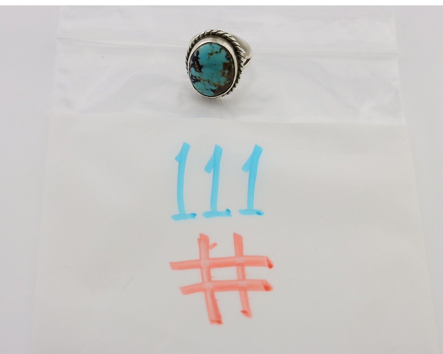 Navajo Ring 925 Silver Kingman Turquoise Native American Artist C.80's