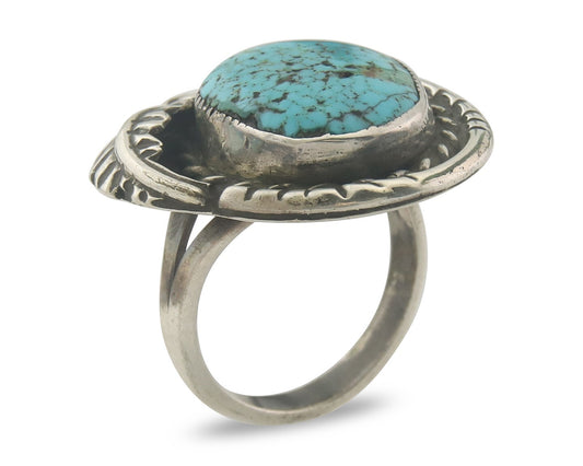 Vintage Navajo Ring 925 Sterling Authentic Turquoise Signed AO Size 7.0