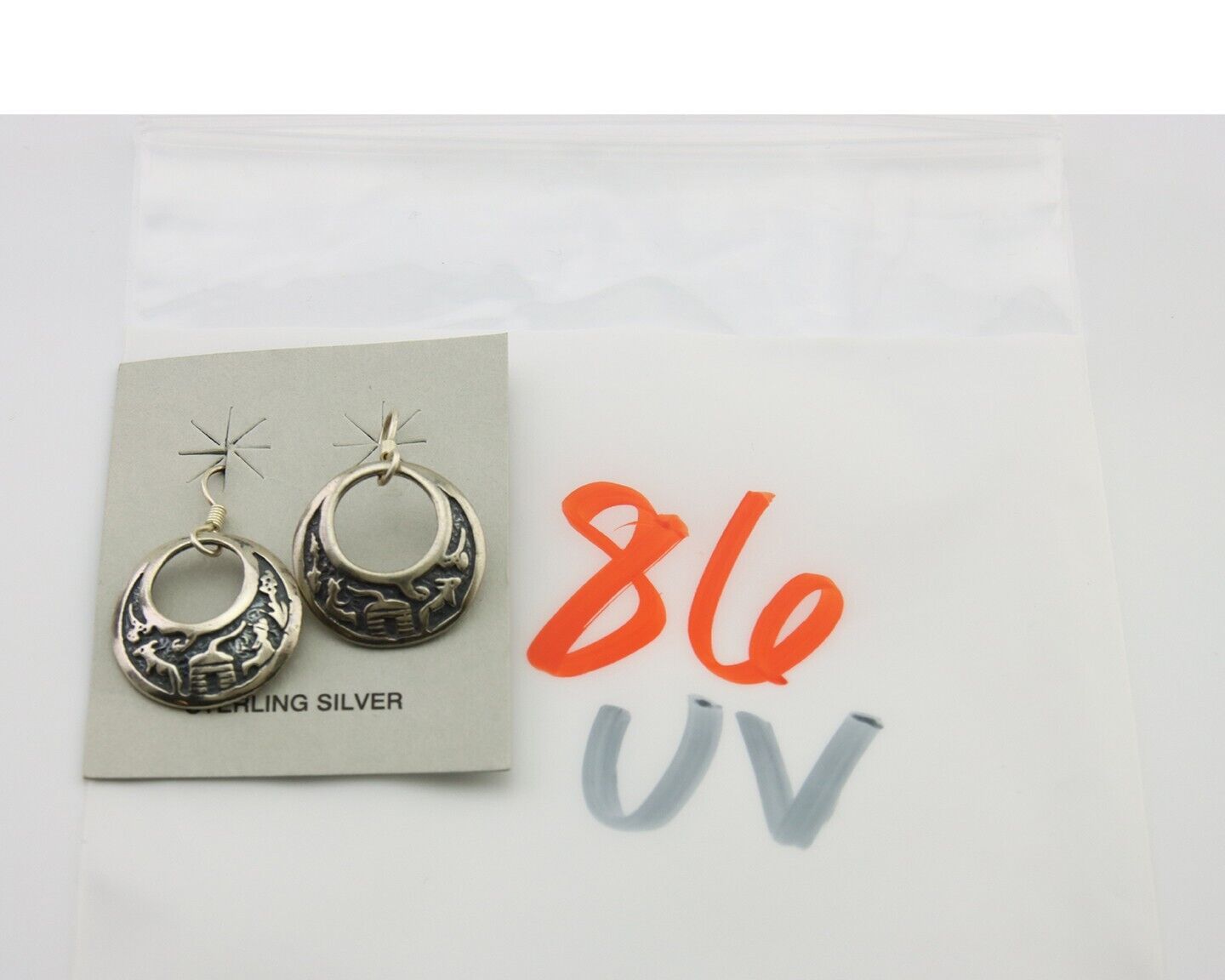 Navajo Earrings 925 Silver Dangle Pictograph Native American Artist C.80's