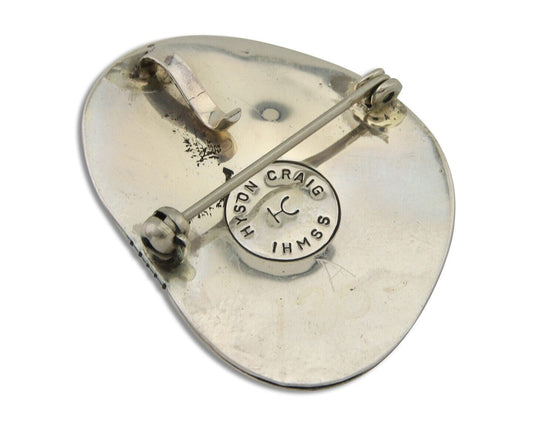 Navajo Pin Pendant 925 Silver Sea Foam Turquoise Artist Signed Hyson Craig C.80s