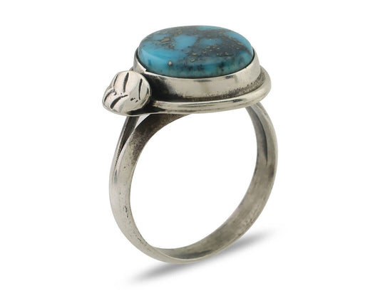 Navajo Ring 925 Silver Blue Turquoise Native American Artist Signed C.80's
