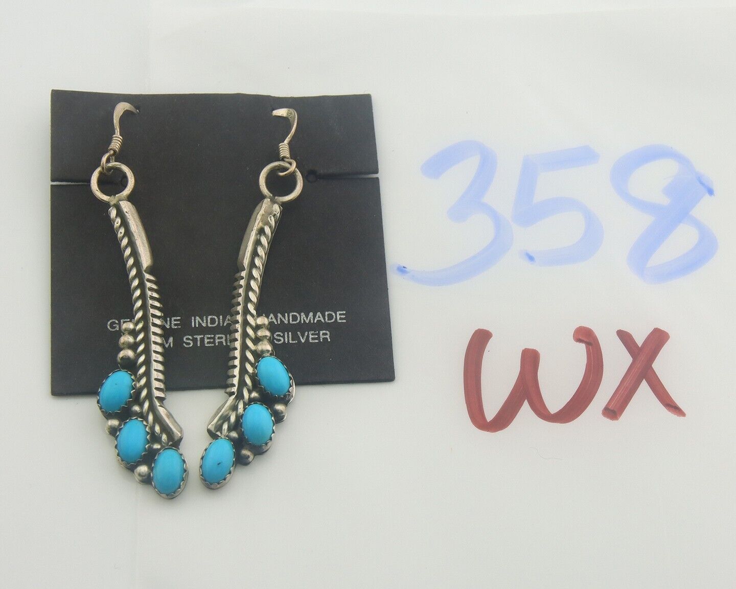 Navajo Earrings 925 Silver Natural Turquoise Native American Artist C.80's