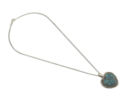 Navajo Heart Necklace 925 Silver Natural Turquoise Signed William Denetdale C80s