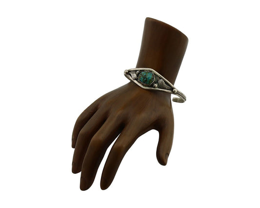 Navajo Bracelet 925 Silver Kingman Turquoise Native American Artist C.80's