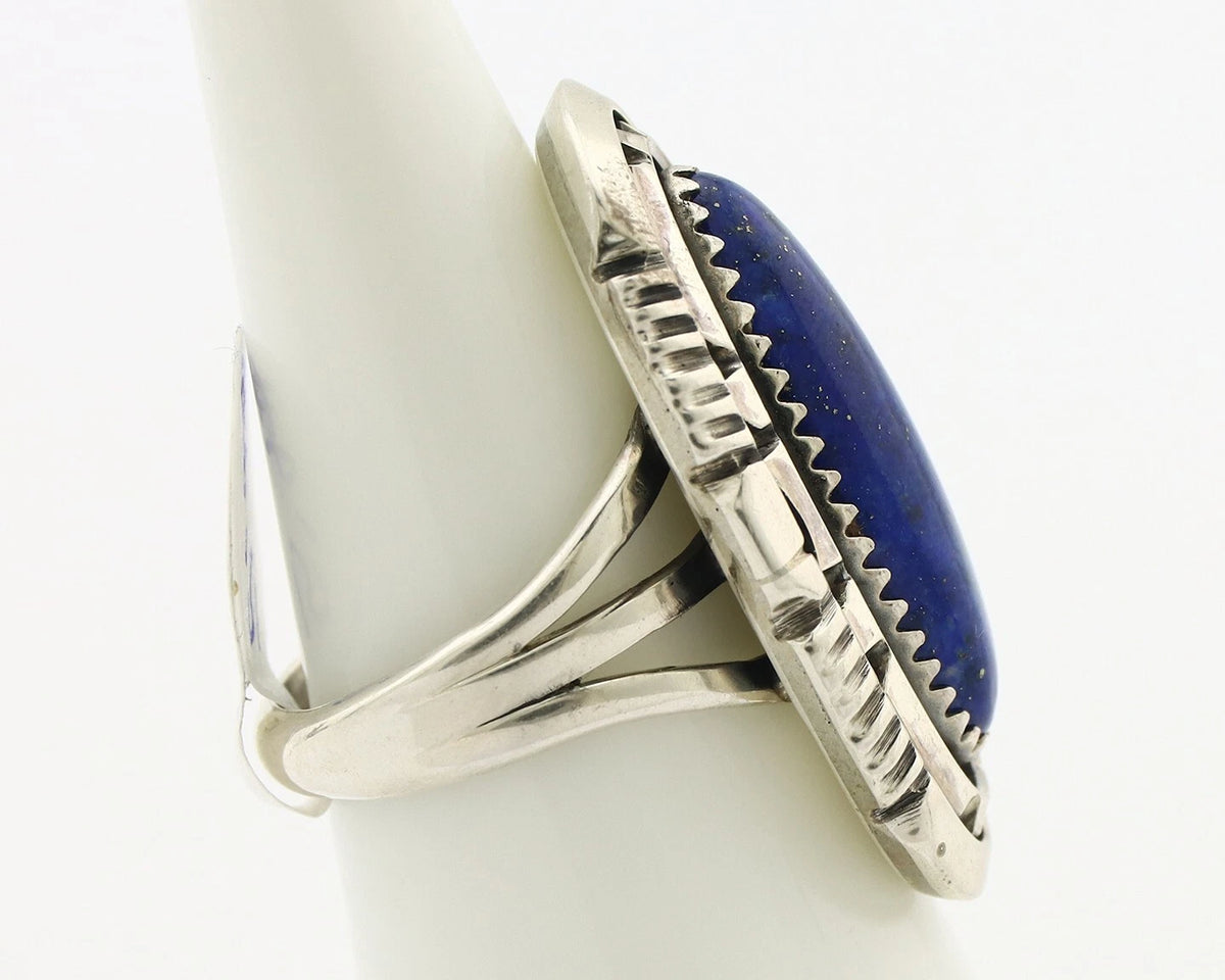 Navajo Ring 925 Silver Lapis Hand Stamped Signed William Denetdale C.80's