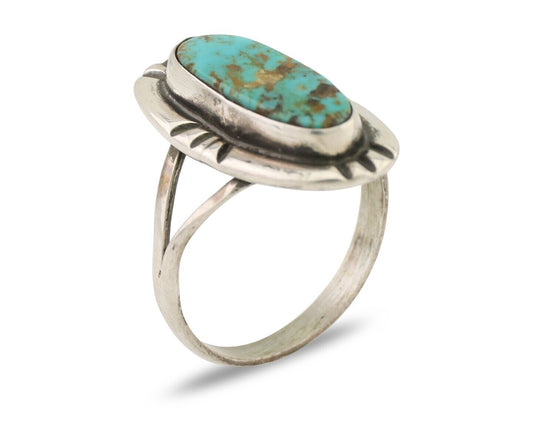 Navajo Handmade Ring 925 Silver Green Turquoise Artist Signed Kachina C.80's