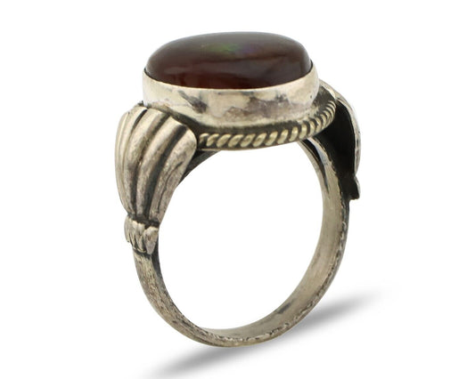 Navajo Handmade Ring 925 Silver Natural High Grade Fire Opal Native Artist C.80s