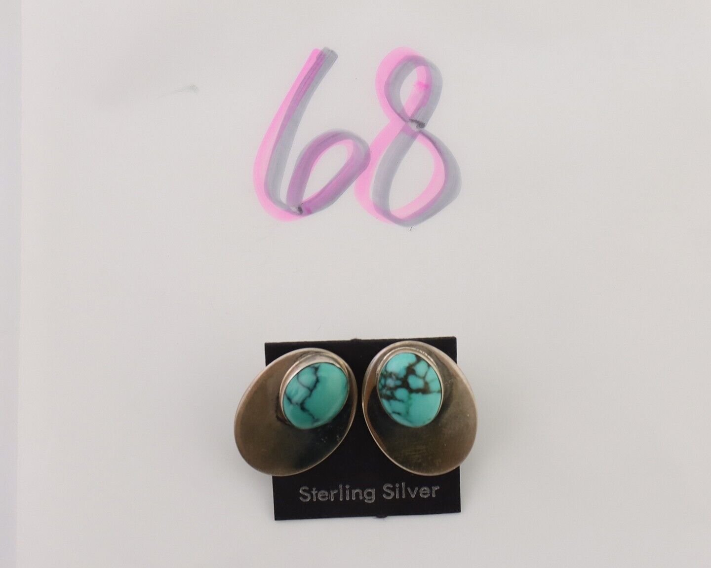 Navajo Shield Earrings 925 Silver Natural Malachite Signed Ella Peters C.80's