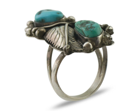 Navajo Ring 925 Silver Sleeping Beauty Turquoise Native American Artist C.80's
