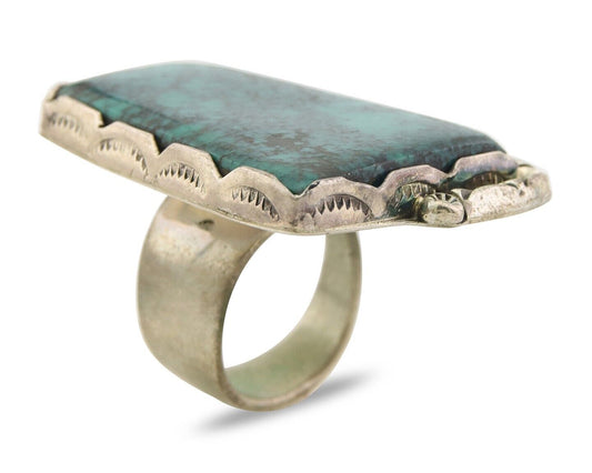 Navajo Ring 925 Sterling Natural Blue Turquoise Native Artist C.80's Size 7.5+