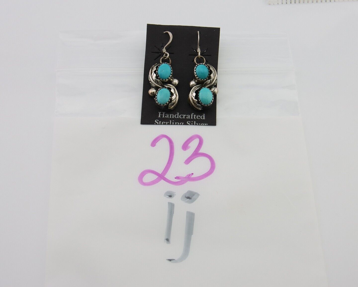 Navajo Dangle Earrings 925 Silver Natural Turquoise Native American Artist C80s
