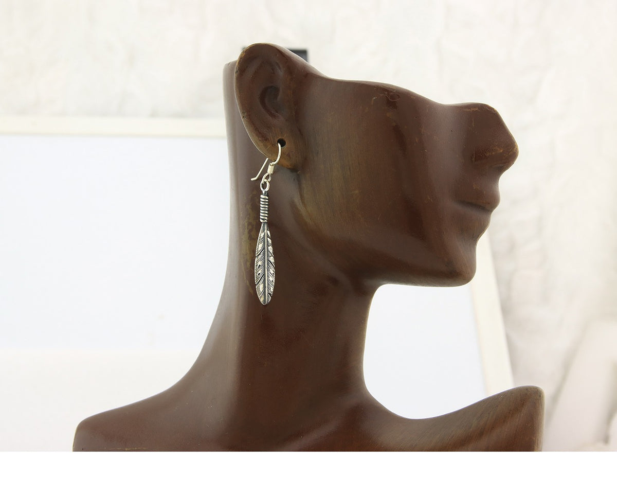 Navajo Eagle Feather Earrings Sterling Silver Dangle Vintage