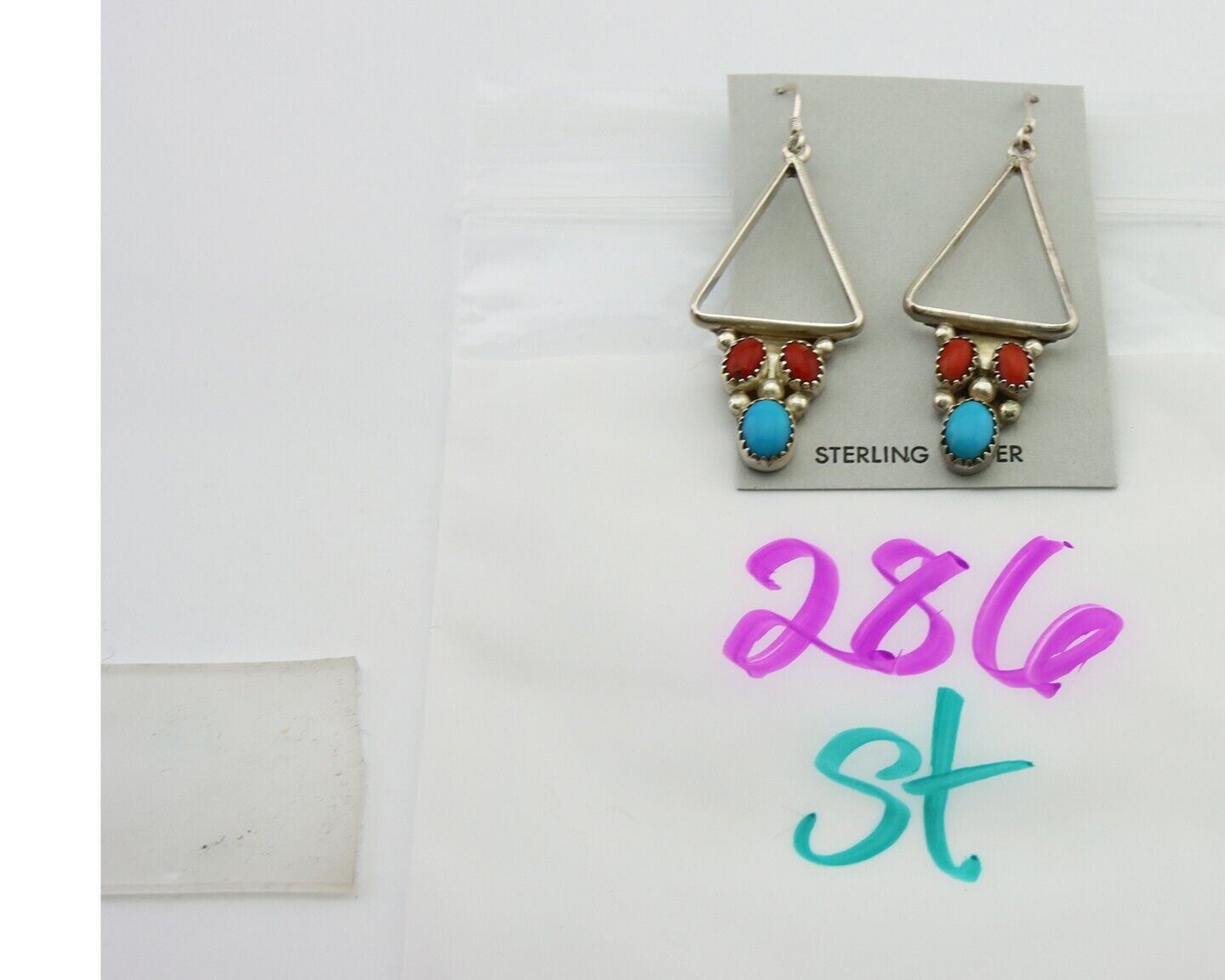 Navajo Earrings 925 Silver Turquoise & Coral Native American Artist C.80's