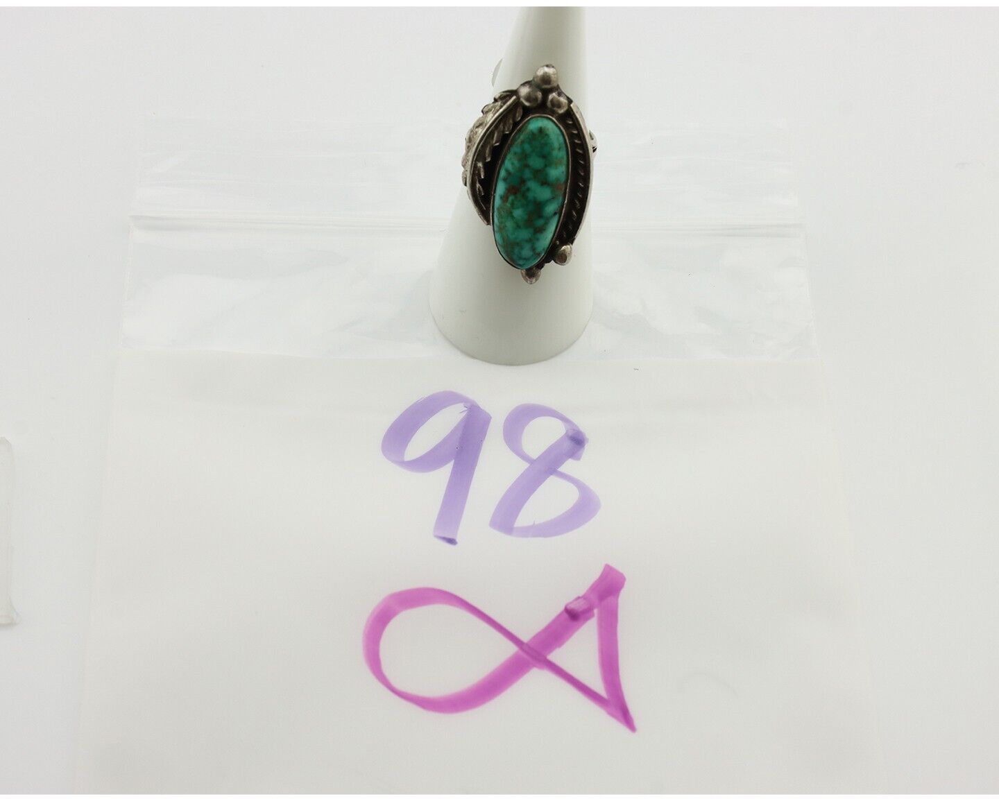 Navajo Ring 925 Silver Spiderweb Turquoise Native Artist Signed C.80's