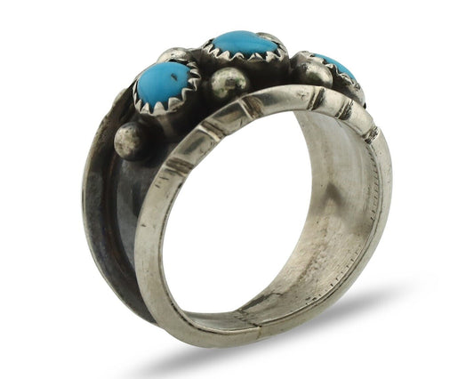 Navajo Ring 925 Silver Sleeping Beauty Turquoise Artist Signed RC C.80's