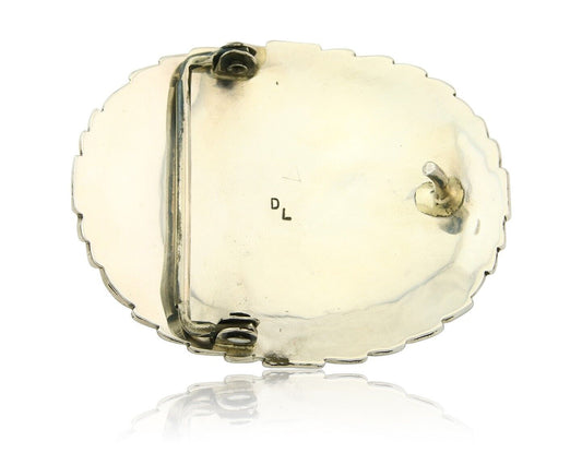 Navajo Belt Buckle 925 Sterling Silver Artist Signed DL 2.25x2.8 in C.80's