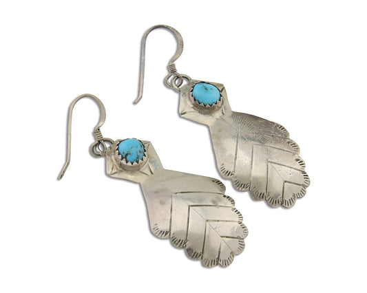 Navajo Dangle Earrings 925 Silver Natural Turquoise Artist Signed JB C.80's