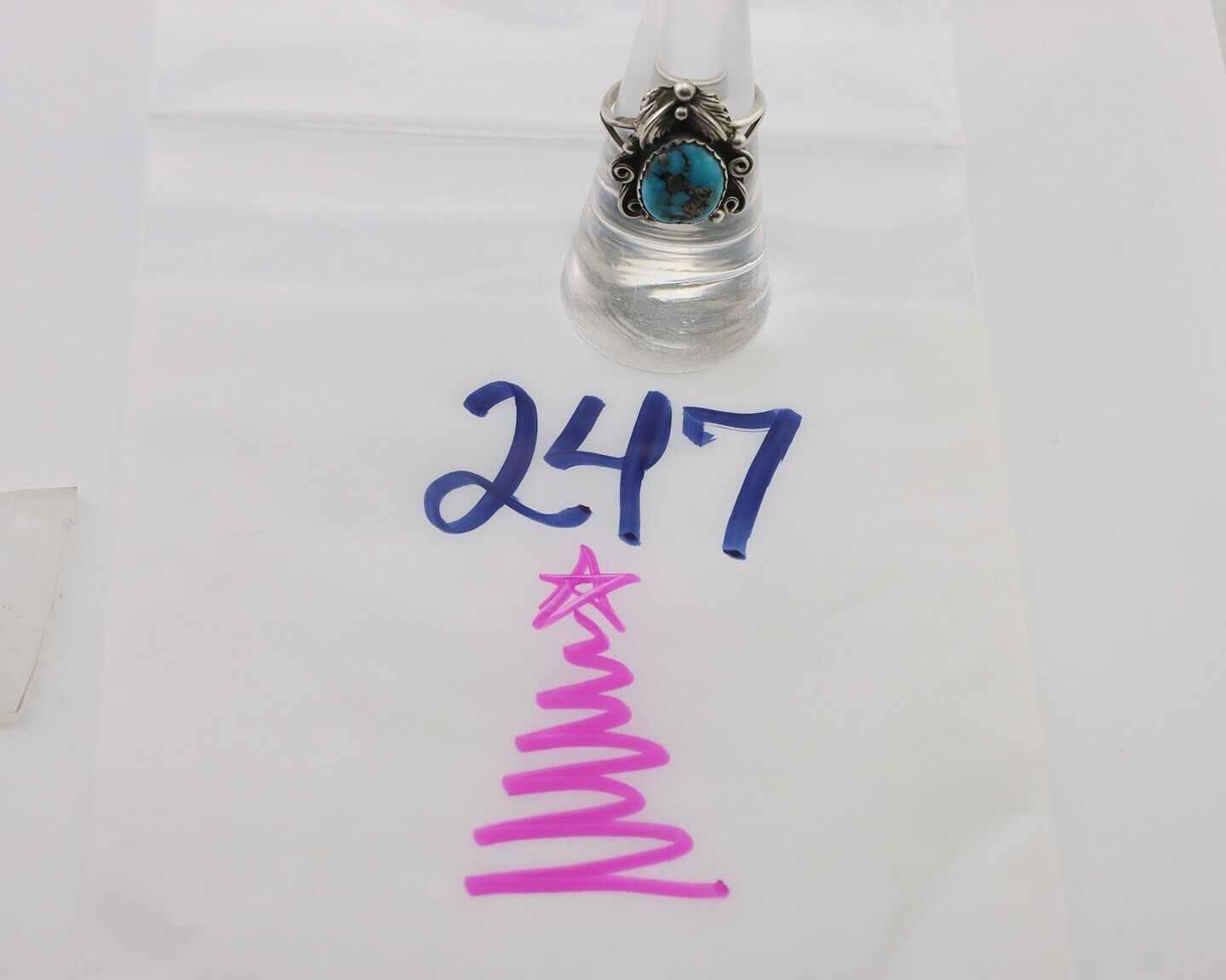Navajo Ring 925 Silver Morenci Tuquoise Native American Artist C.80's