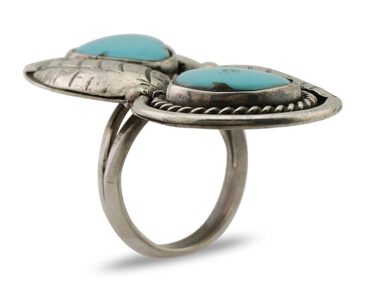 Navajo Handmade Ring 925 Silver Natural Tuquoise Native American Artist C.80's