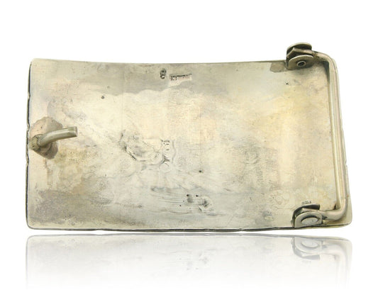 Vintage Navajo Belt Buckle 925 Sterling Silver Handmade Inlaid Gemstone Signed B