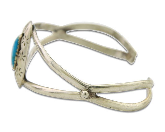 Navajo Cuff Bracelet 925 Silver Turquoise Cuff Artist Signed IJC C.80's