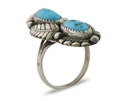 Navajo Ring 925 Silver Sleeping Beauty Turquoise Signed Sharon Cisco C.80's