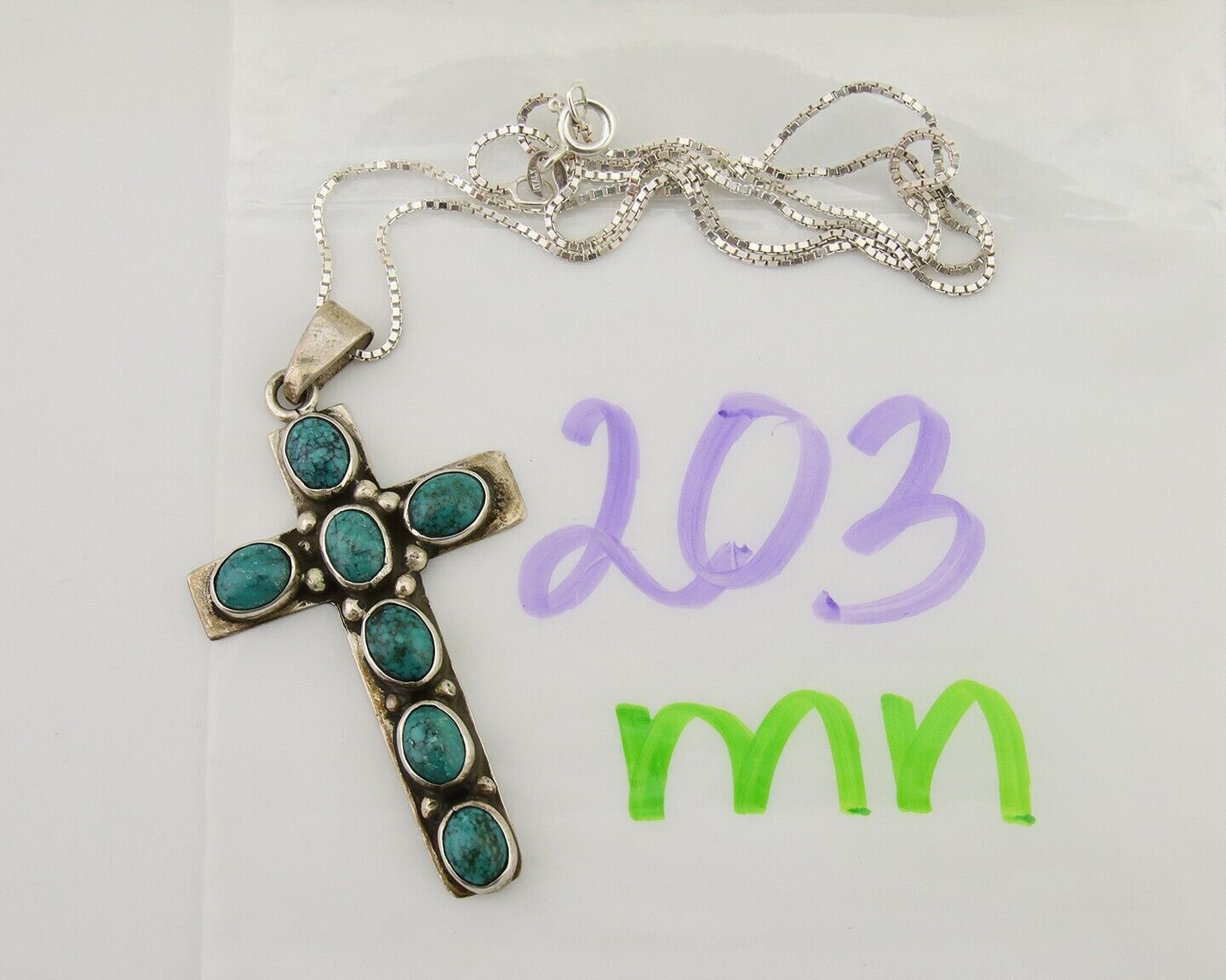 Navajo Cross Pendant 925 Silver Turquoise Artist Signed C Montoya C.80's