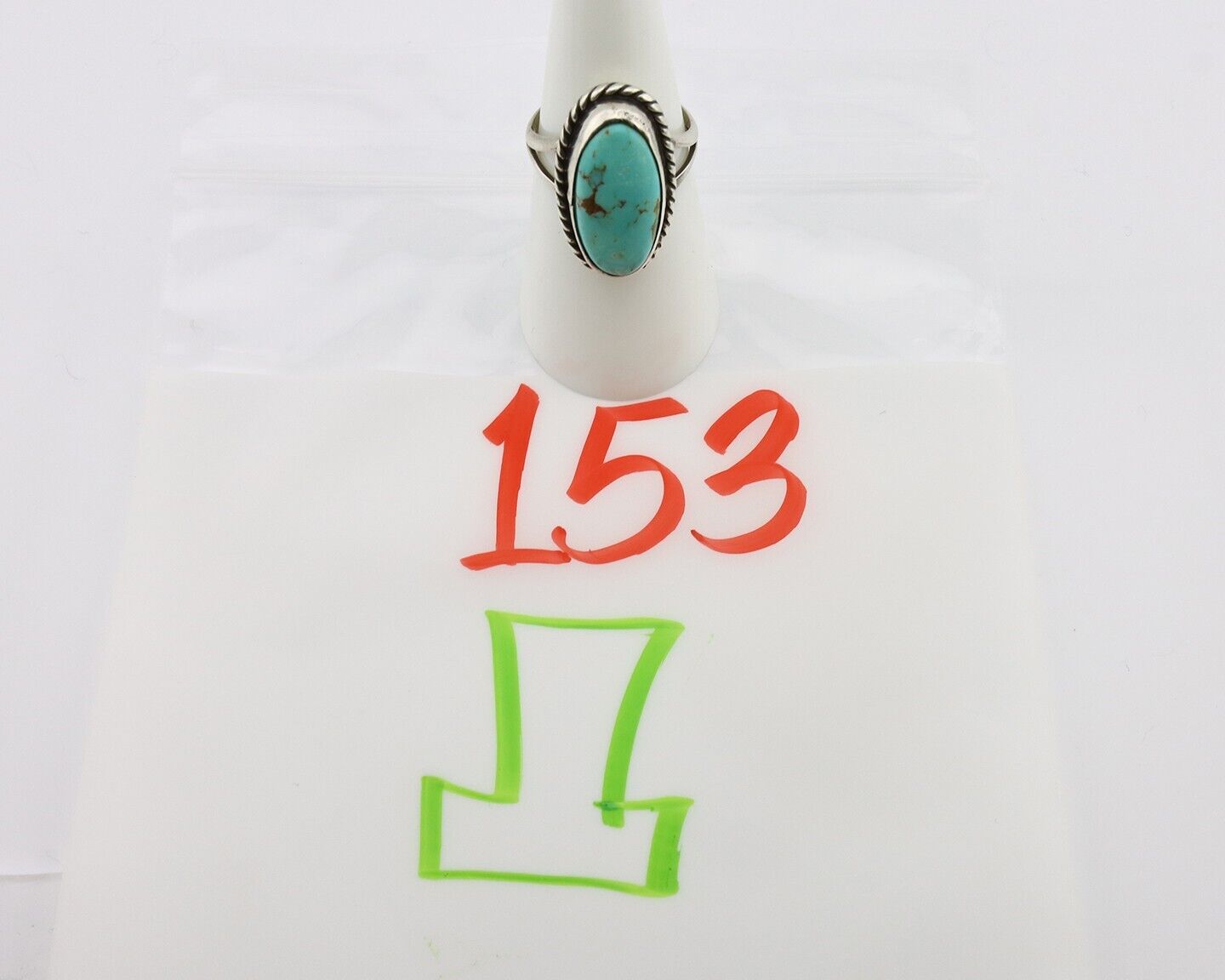 Navajo Ring 925 Silver Kingman Turquoise Native American Artist C.80's
