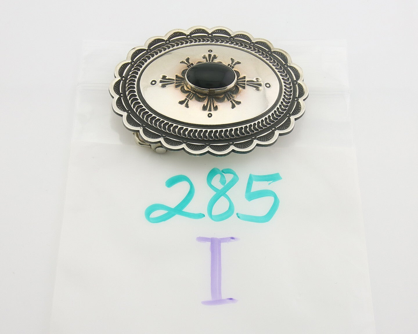 Navajo Belt Buckle 925 Sterling Silver Artist Onyx Signed Lloyd Nelson C.80's