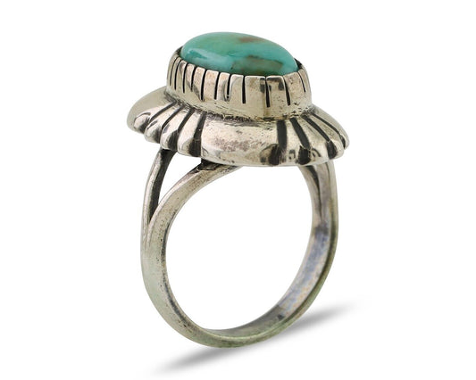 Navajo Ring 925 Silver Kingman Turquoise Signed M Montoya Size 7.0 C.80's