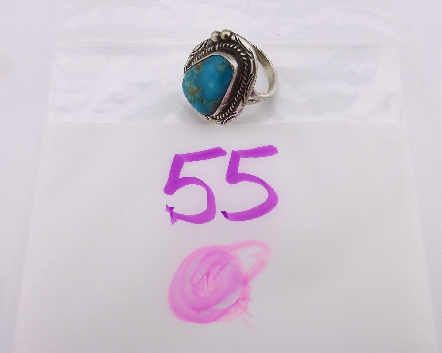 Navajo Ring 925 Silver Natural Blue Turquoise Native American Artist C.80's
