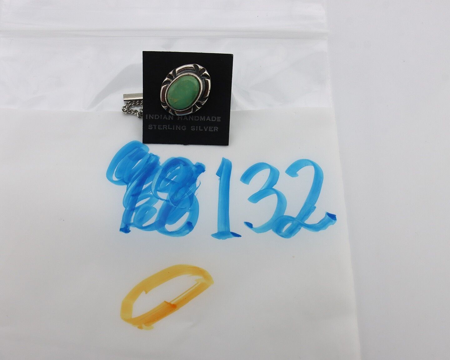 Navajo Tie Tack 925 Silver Natural Mined Turquoise Native American Artist C.80's