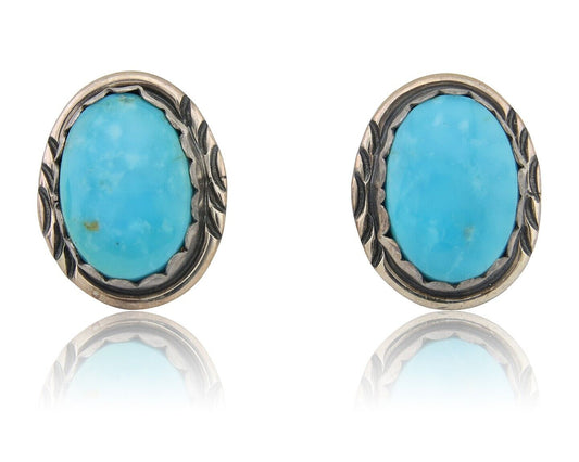 Navajo Earrings 925 Blue Kingman Turquoise Native American Artist C80s