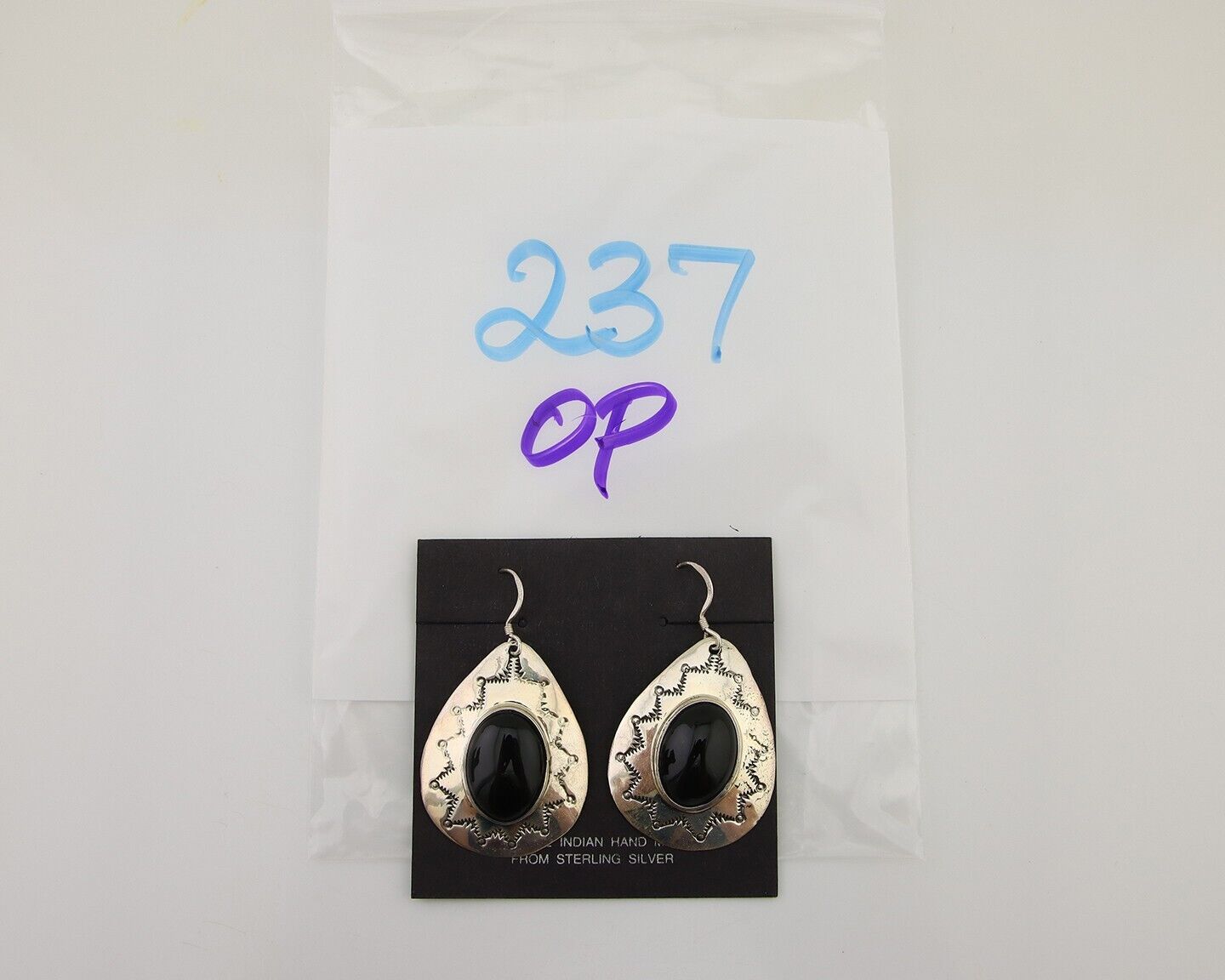 Navajo Handmade Earrings 925 Silver Onyx Artist Douglas Etsitty C.80's