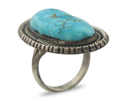 Vintage Navajo Ring 925 Sterling Blue Gem Turquoise Artist Tom Willeto Size 7.5