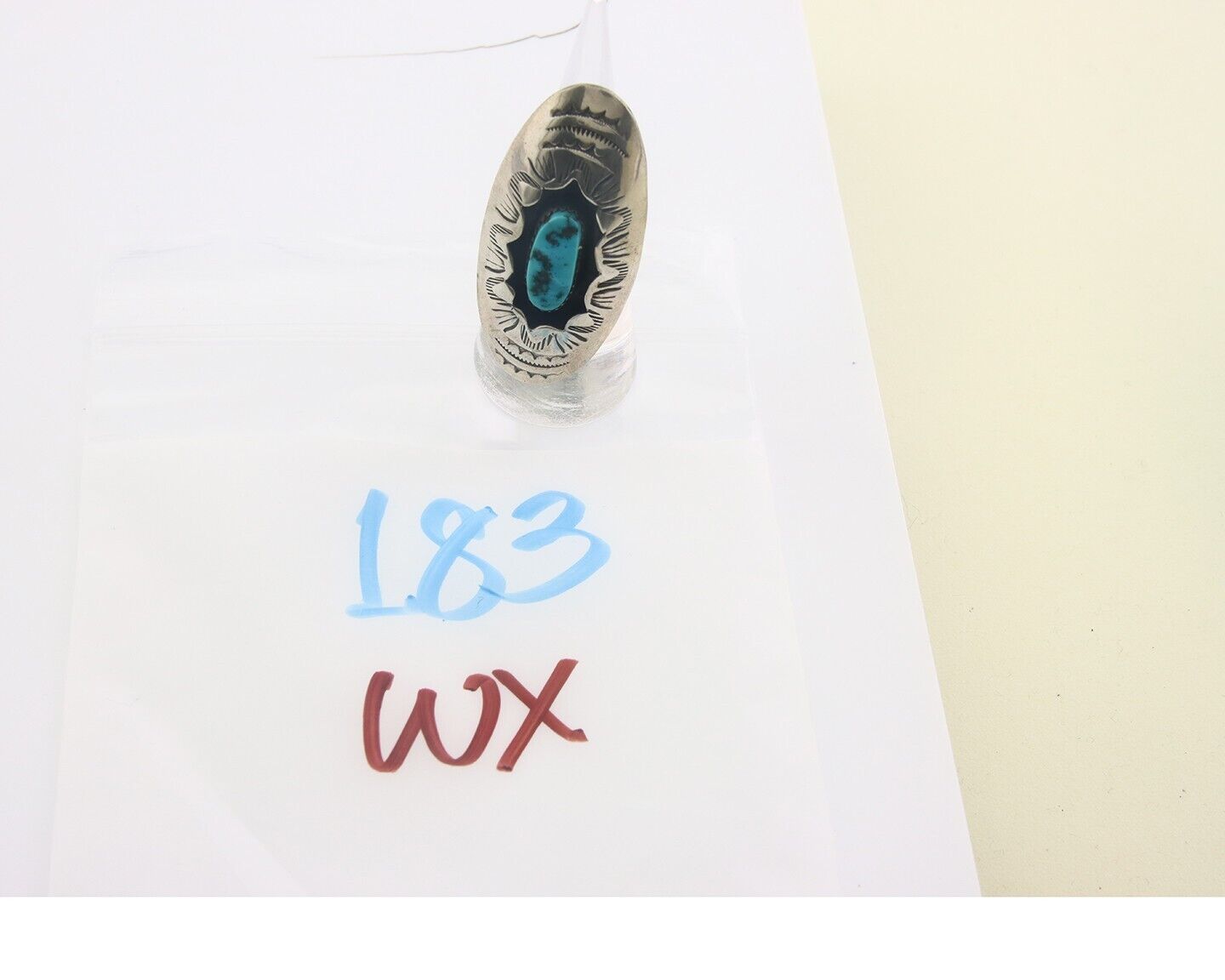 Navajo Ring 925 Sterling Turquoise Hand Stamped Signed J Martinez C.80's Sz 6.5