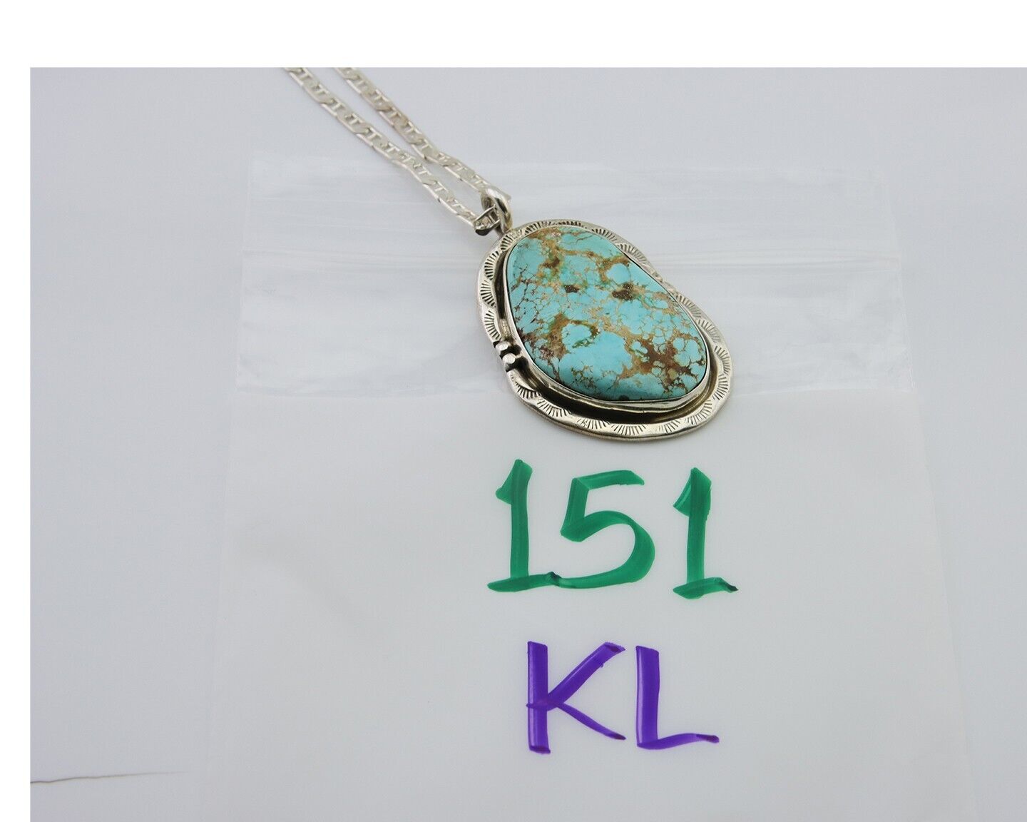 Navajo Necklace 925 Silver Blue Turquoise Artist Signed Fred Guerro C.80's