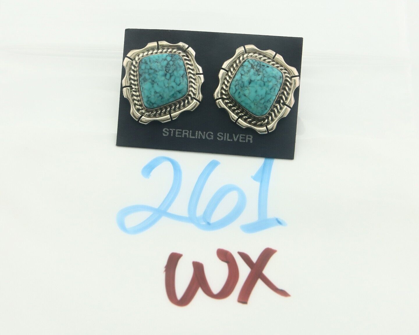 Navajo Earrings 925 Silver Natural Turquoise Artist Signed C Wylie C.80's