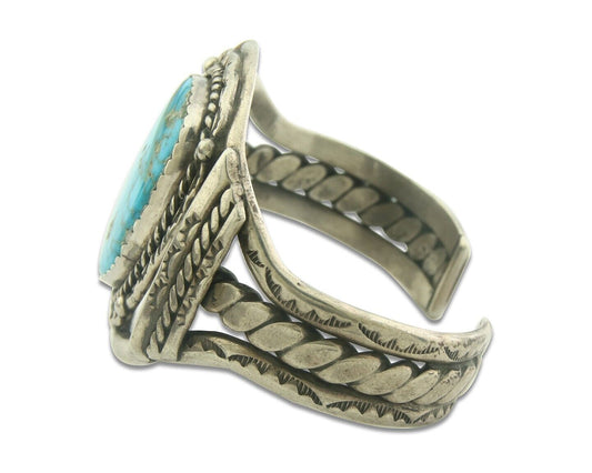 Navajo Bracelet 925 Silver Turquoise Cuff Artist Signed JTL C.80's