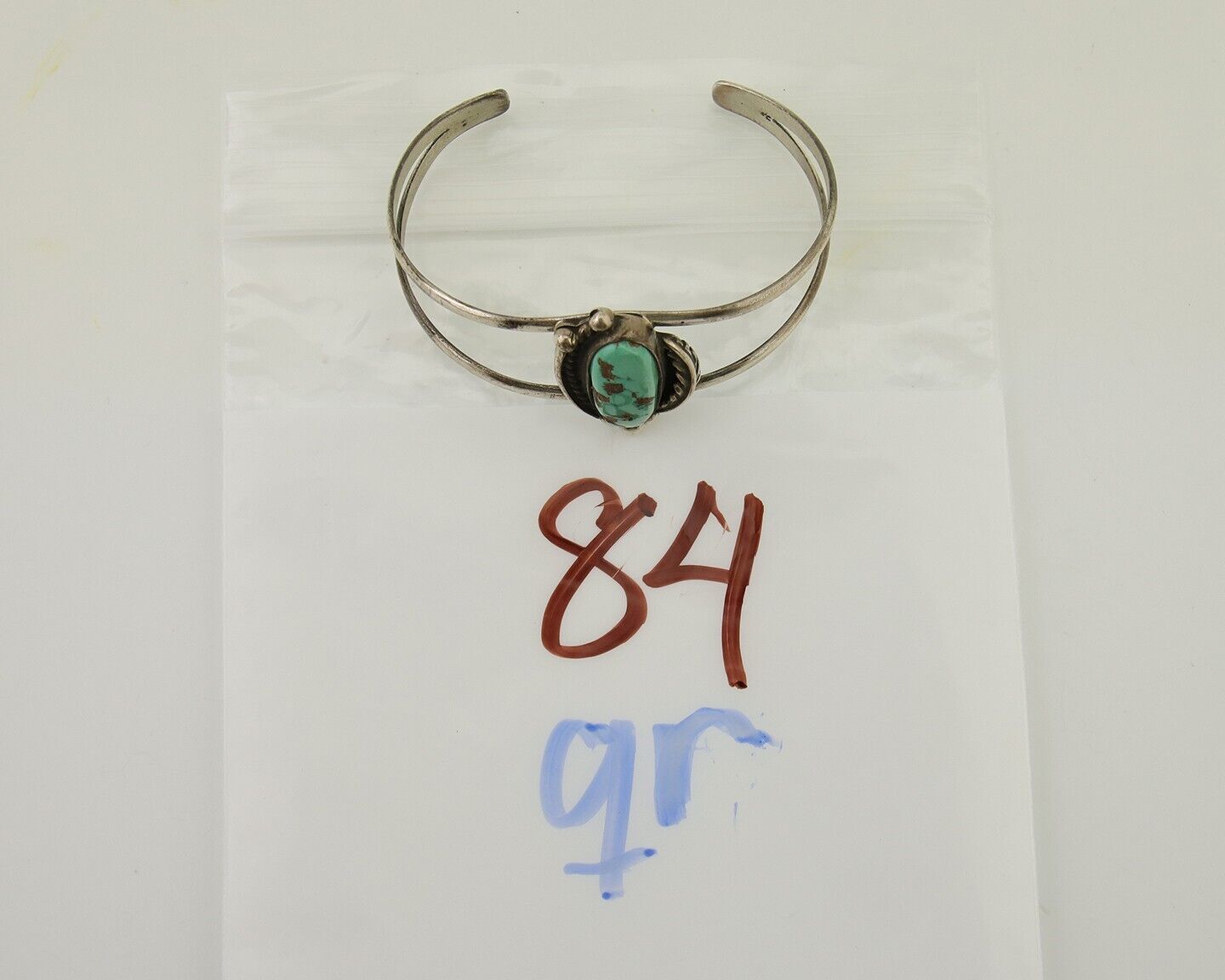 Navajo Hand Stamped Cuff Bracelet Turquoise 925 Silver Signed Sunrise C.80's