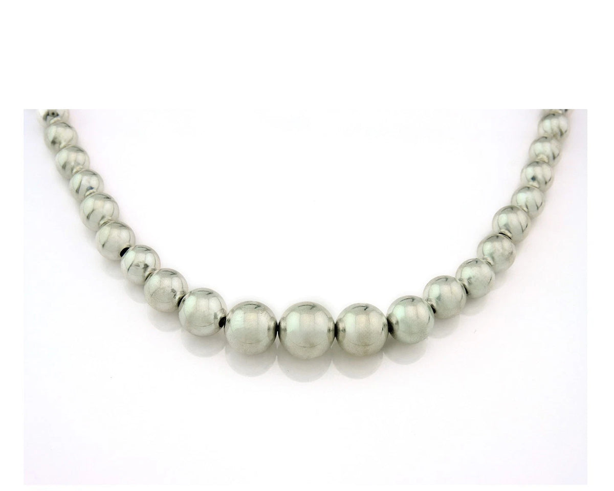 Navajo Bead Necklace 925 Sterling Silver Vintage Graduated 5mm-12mm 30in Long