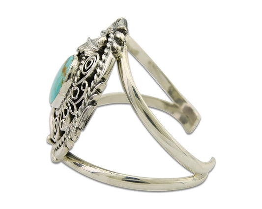 Navajo Cuff Bracelet 925 Silver Cuff Turquoise Cuff Native American Artist C80's
