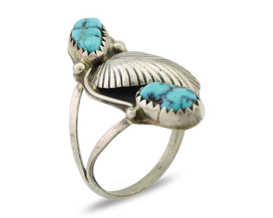 Navajo Handmade Ring 925 Silver Kingman Turquoise Native American Artist C.80's