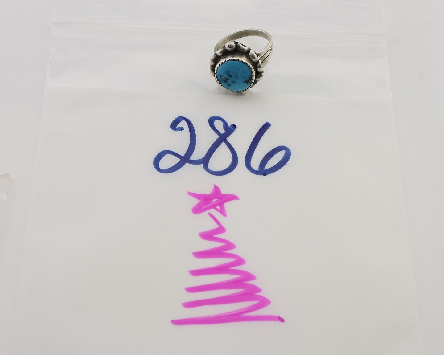 Navajo Ring 925 Silver Sleeping Beauty Turquoise Artist Signed SC C.80's