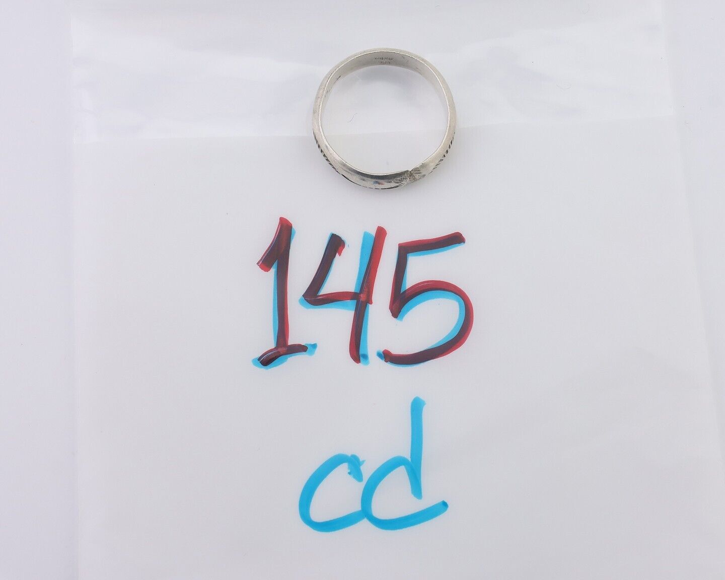 Navajo Hand Stamped Band 925 Silver 6.0 mm Signed Larry Chavez Size 10.25 C.80's