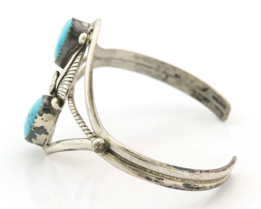 Navajo Cuff Bracelet Sterling Silver Turquoise Native Vintage Artist Signed Paul