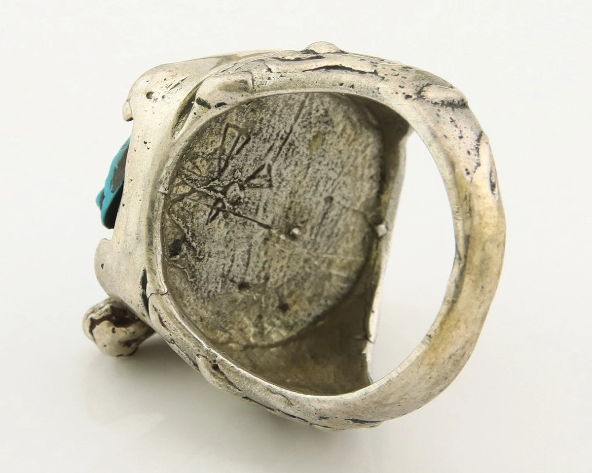 Navajo Horse Ring Sterling Silver Turquoise Signed Johnny BlueJay Size 9.25