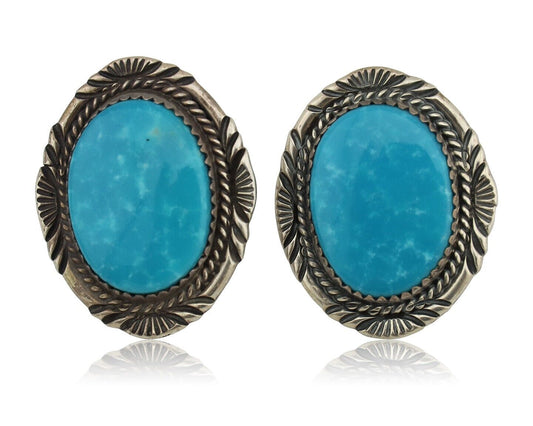 Navajo Earrings 925 Silver Kingman Turquoise Signed M Begay C.80s